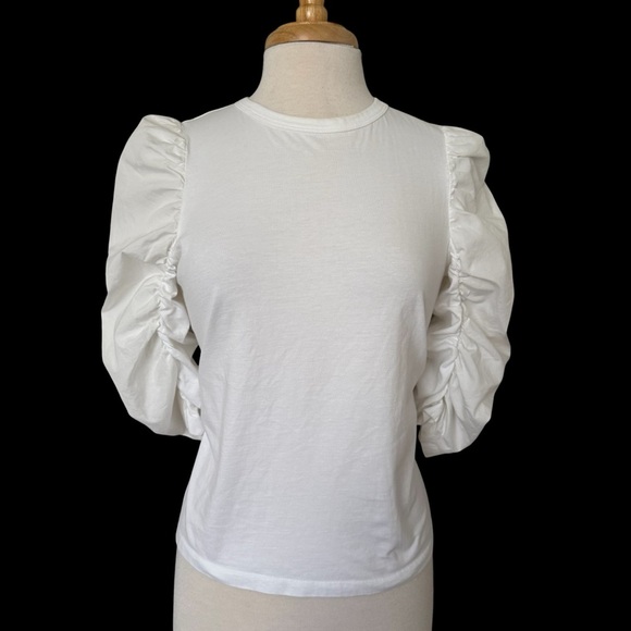 See By Chloe White Puff Gathered Sleeve T-Shirt Sz XL Quiet Luxury Parisian Chic - Picture 3 of 9
